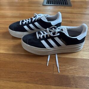 Adidas Gazelle Black and White Platform Shoes